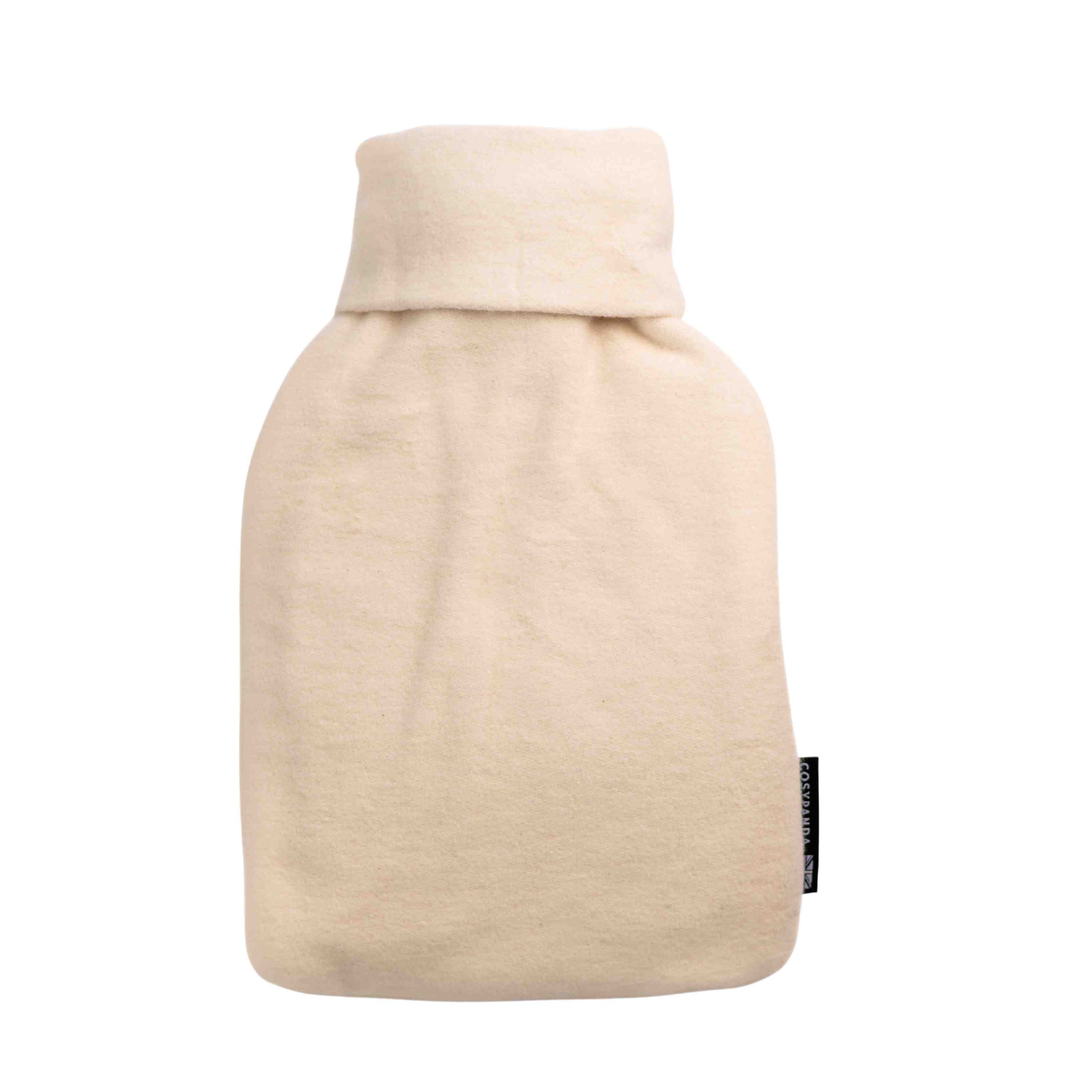 Luxury Natural Bamboo Hot Water Bottle with a handmade roll-neck cover, showcasing its eco-friendly materials and stylish design.