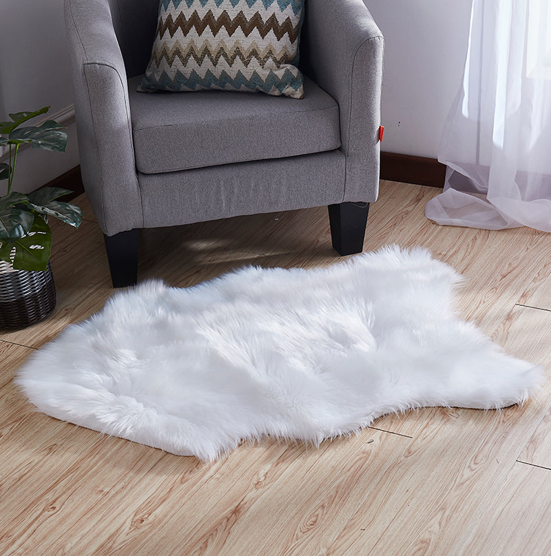 Luxury White Faux Fur Decorative Rug, hand tufted, soft acrylic material, 28" x 39" size, perfect for stylish home decor.