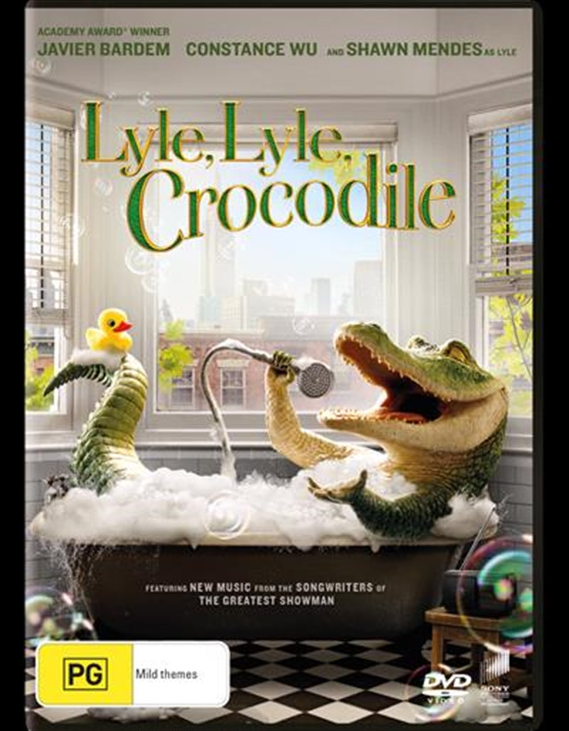 Lyle, Lyle, Crocodile DVD cover featuring a singing crocodile and the Primm family in a colorful New York City setting.