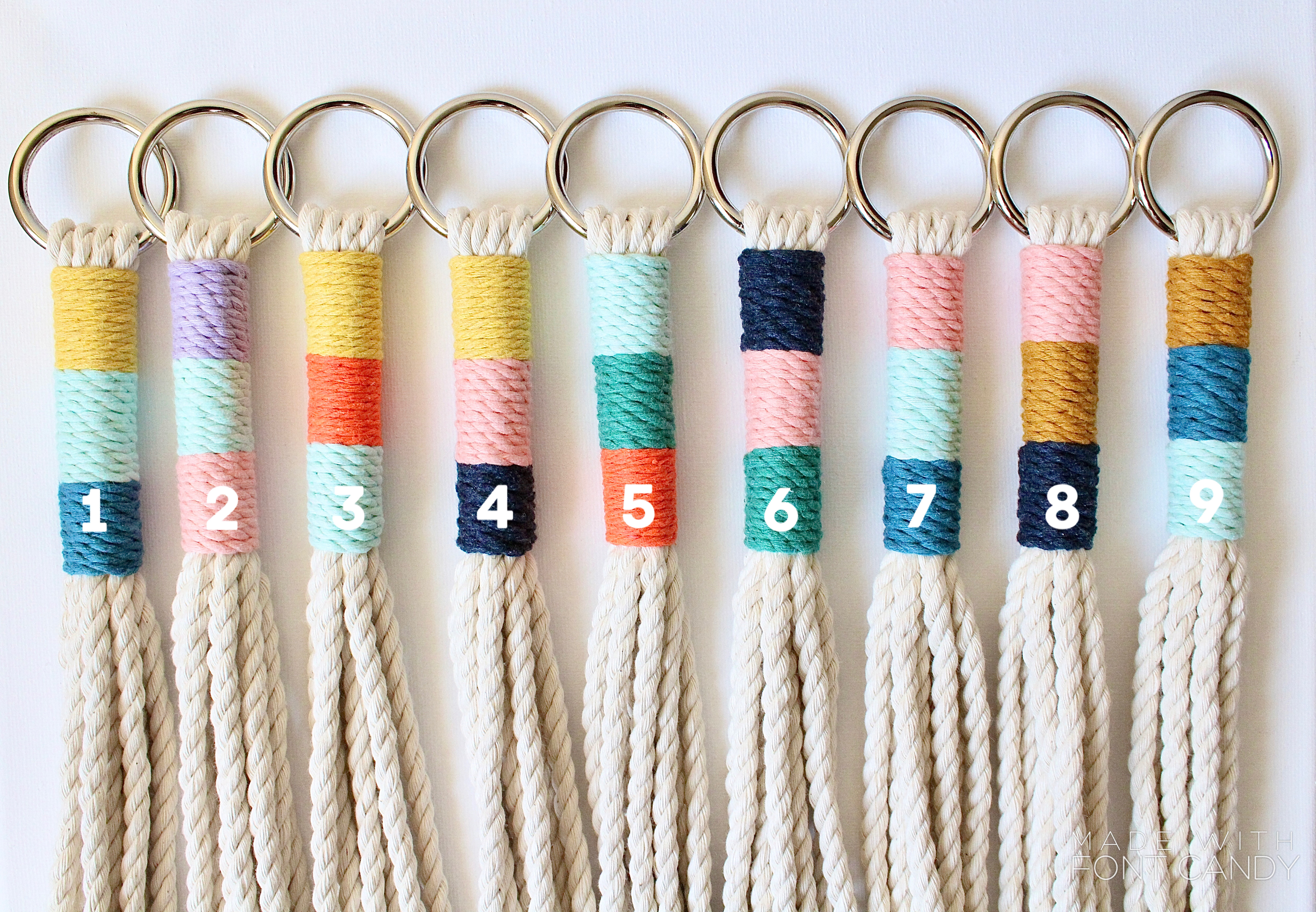 Color Block Macrame Plant Hanger made from natural cotton rope, showcasing a stylish design for indoor plants.