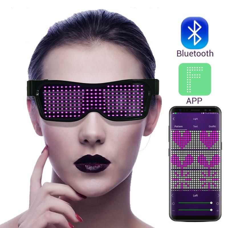 Magic Bluetooth LED Party Glasses with vibrant LED lights, showcasing multiple color options for a festive look.