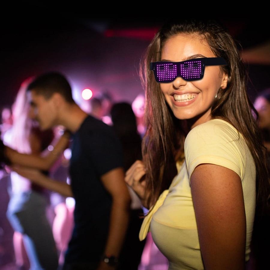 Magic Bluetooth LED Party Glasses with vibrant LED lights, showcasing multiple color options for a festive look.