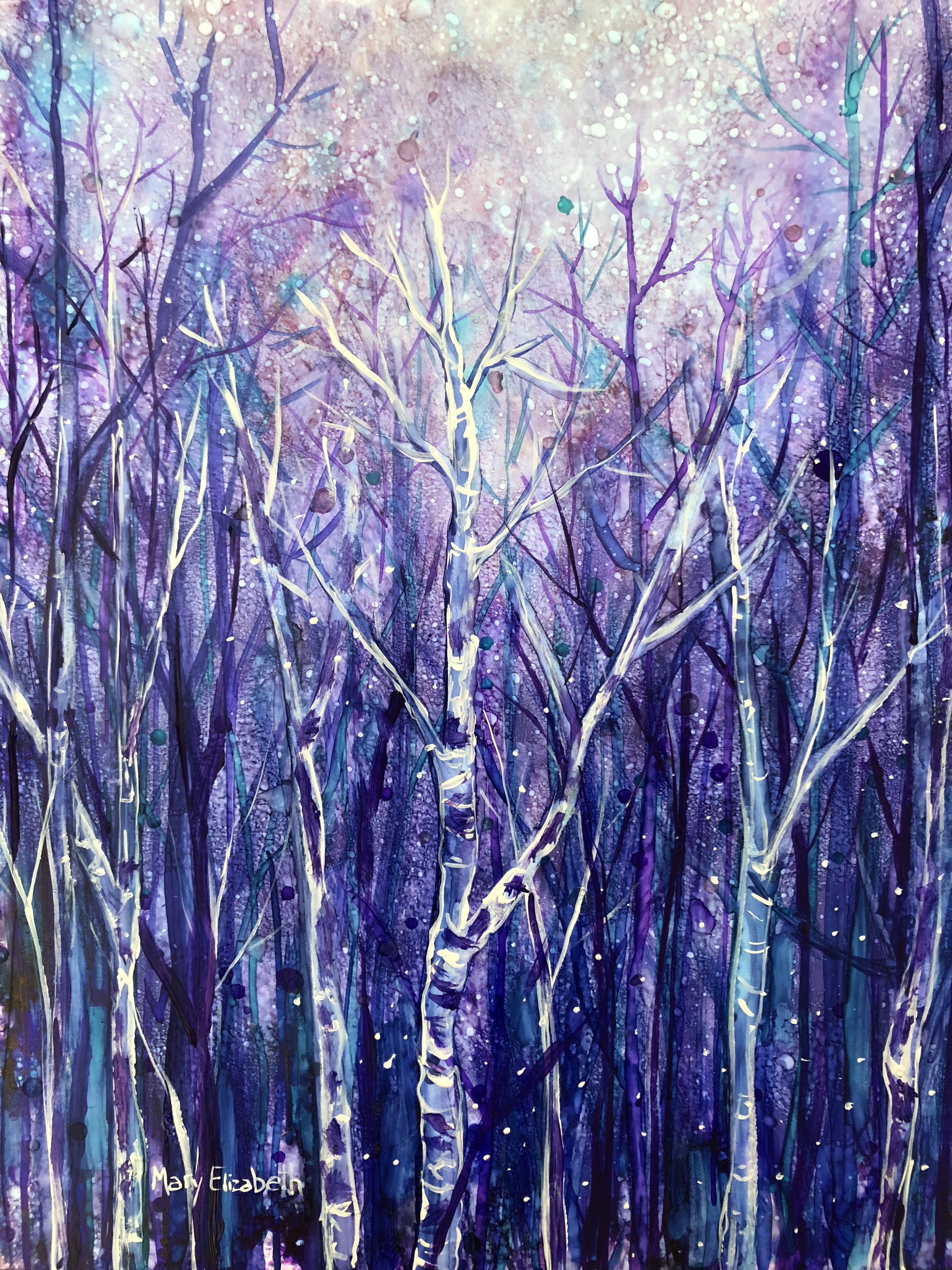 A glossy print of a magical spring forest landscape, featuring vibrant colors and intricate details that evoke a sense of wonder and tranquility.