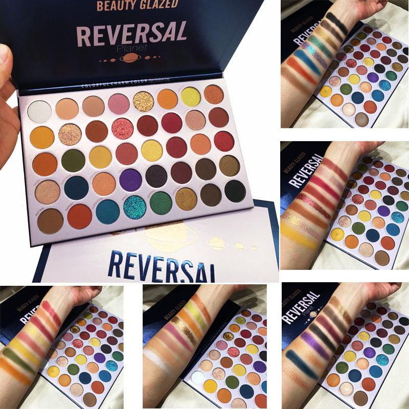 Beauty Glazed Reversal Planet Eyeshadow Palette featuring 40 vibrant colors in various finishes including matte, shimmer, and glitter.