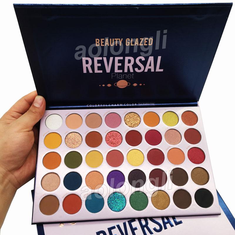 Beauty Glazed Reversal Planet Eyeshadow Palette featuring 40 vibrant colors in various finishes including matte, shimmer, and glitter.