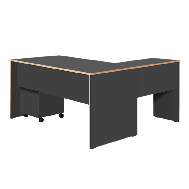 ALINA Anthracite Manager Office Desk with a reversible corner design, featuring two cable slots and a spacious surface area.