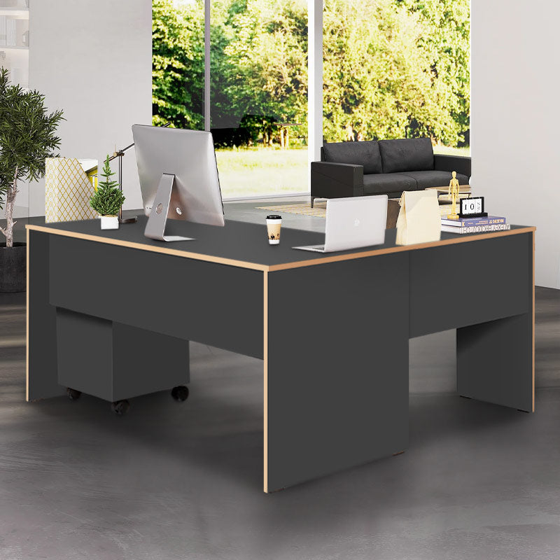 ALINA Anthracite Manager Office Desk with a reversible corner design, featuring two cable slots and a spacious surface area.