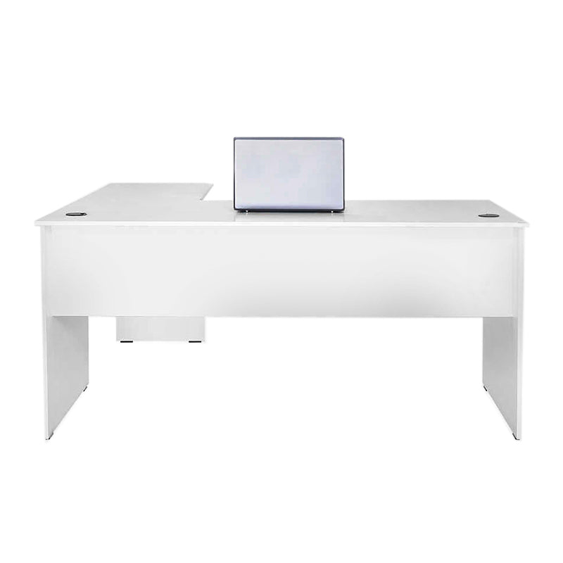 ALINA White Manager Office Desk with reversible corner design, spacious surface, and cable management slots.