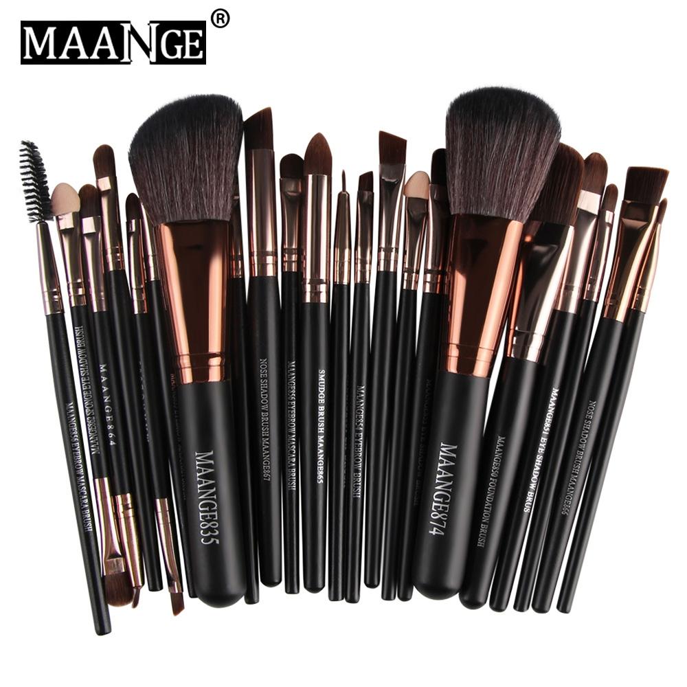 MAANGE 22pcs Professional Makeup Brushes Set featuring various brush types for foundation, eyeshadow, and contouring, displayed elegantly.