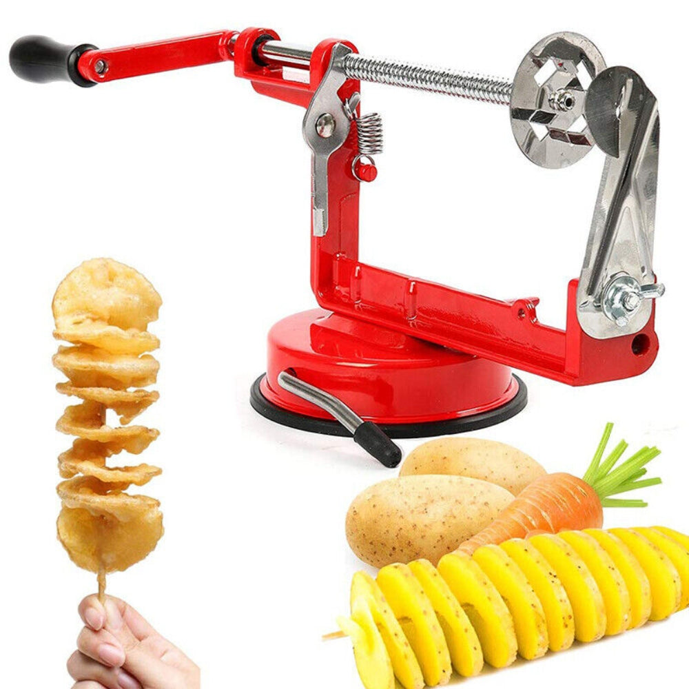 Manual Operation Potato Twister Tornado Slicer with stainless steel blade and aluminum body, designed for easy vegetable slicing.