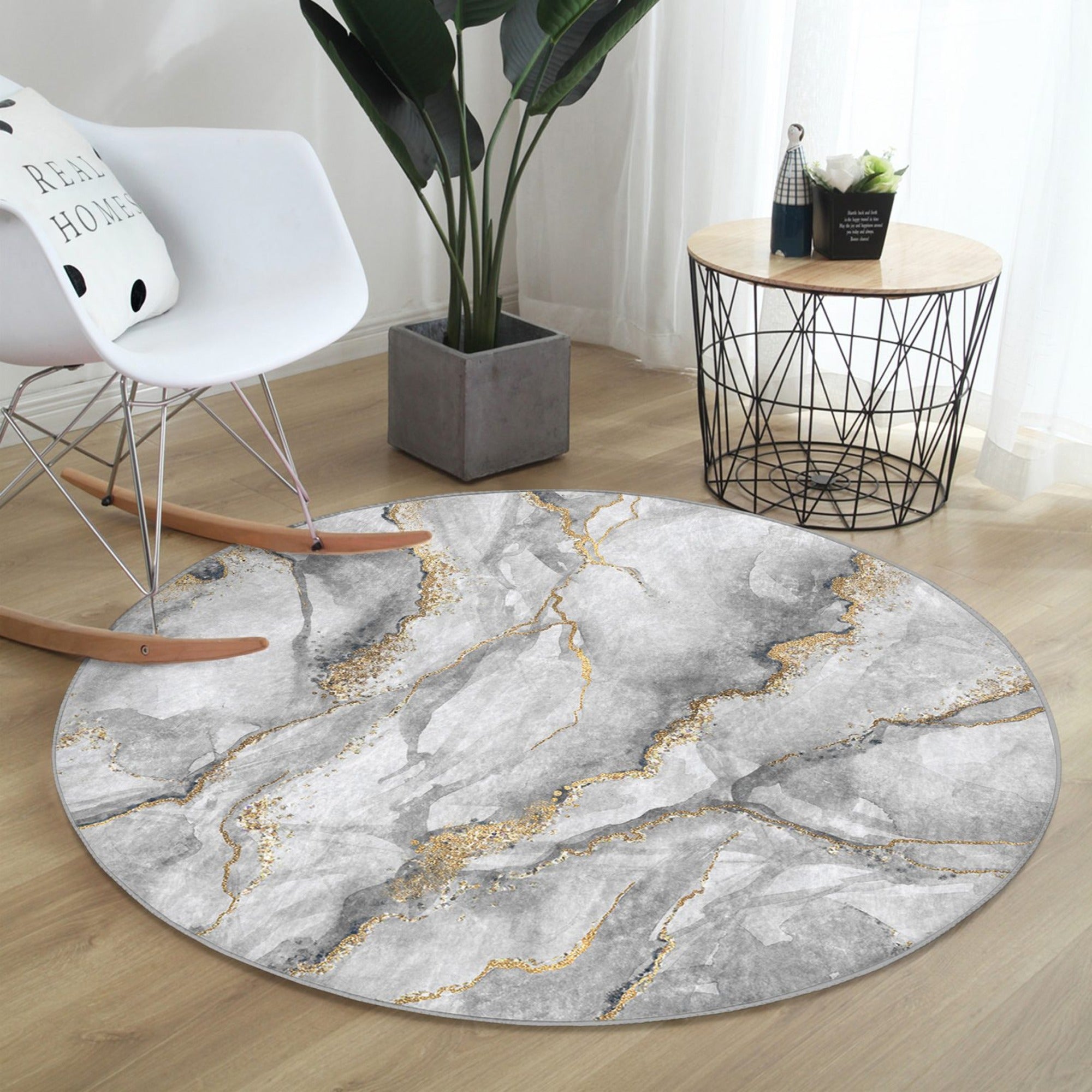 A beautifully designed Marble Patterned Round Rug featuring a luxurious marble design in soft velvet fabric, perfect for home decor.