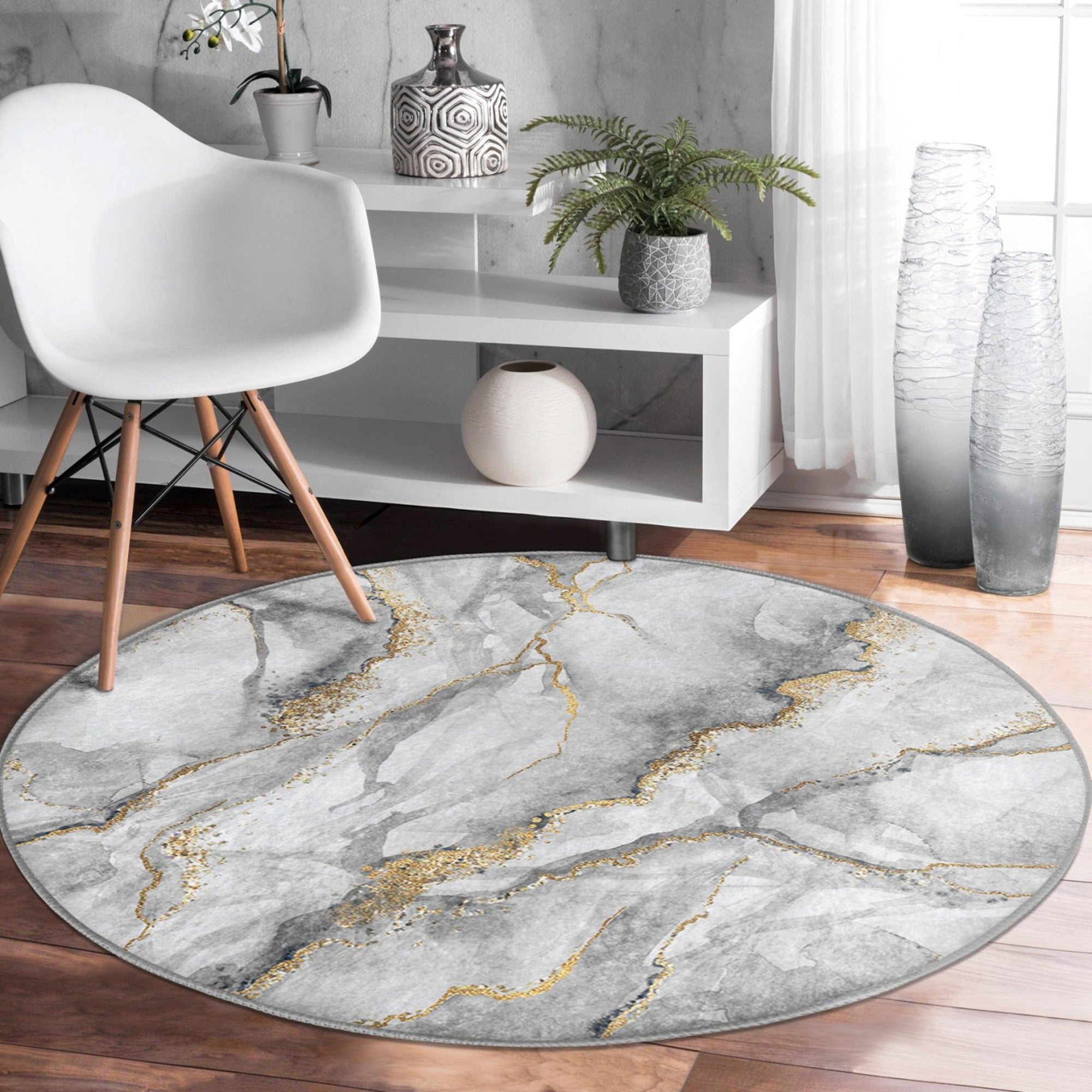 A beautifully designed Marble Patterned Round Rug featuring a luxurious marble design in soft velvet fabric, perfect for home decor.