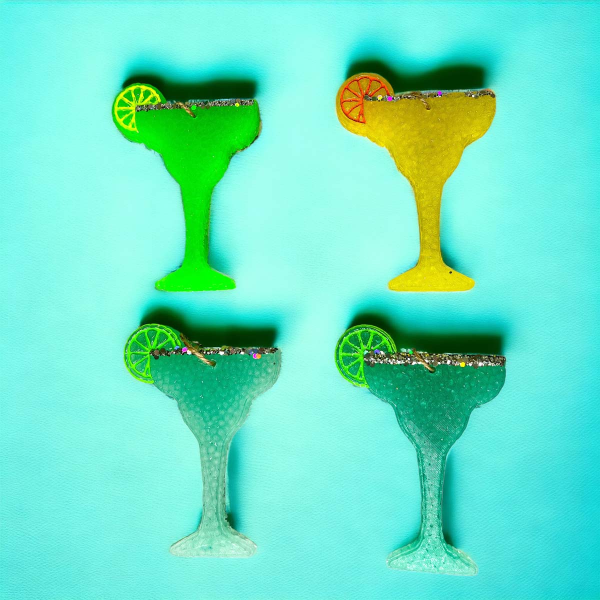 Margarita Freshie car air freshener in vibrant colors, shaped like a margarita glass, adding a festive touch to any vehicle.