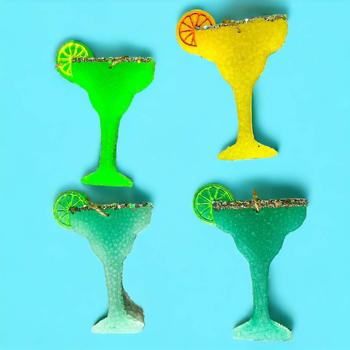 Margarita Freshie car air freshener in vibrant colors, shaped like a margarita glass, adding a festive touch to any vehicle.