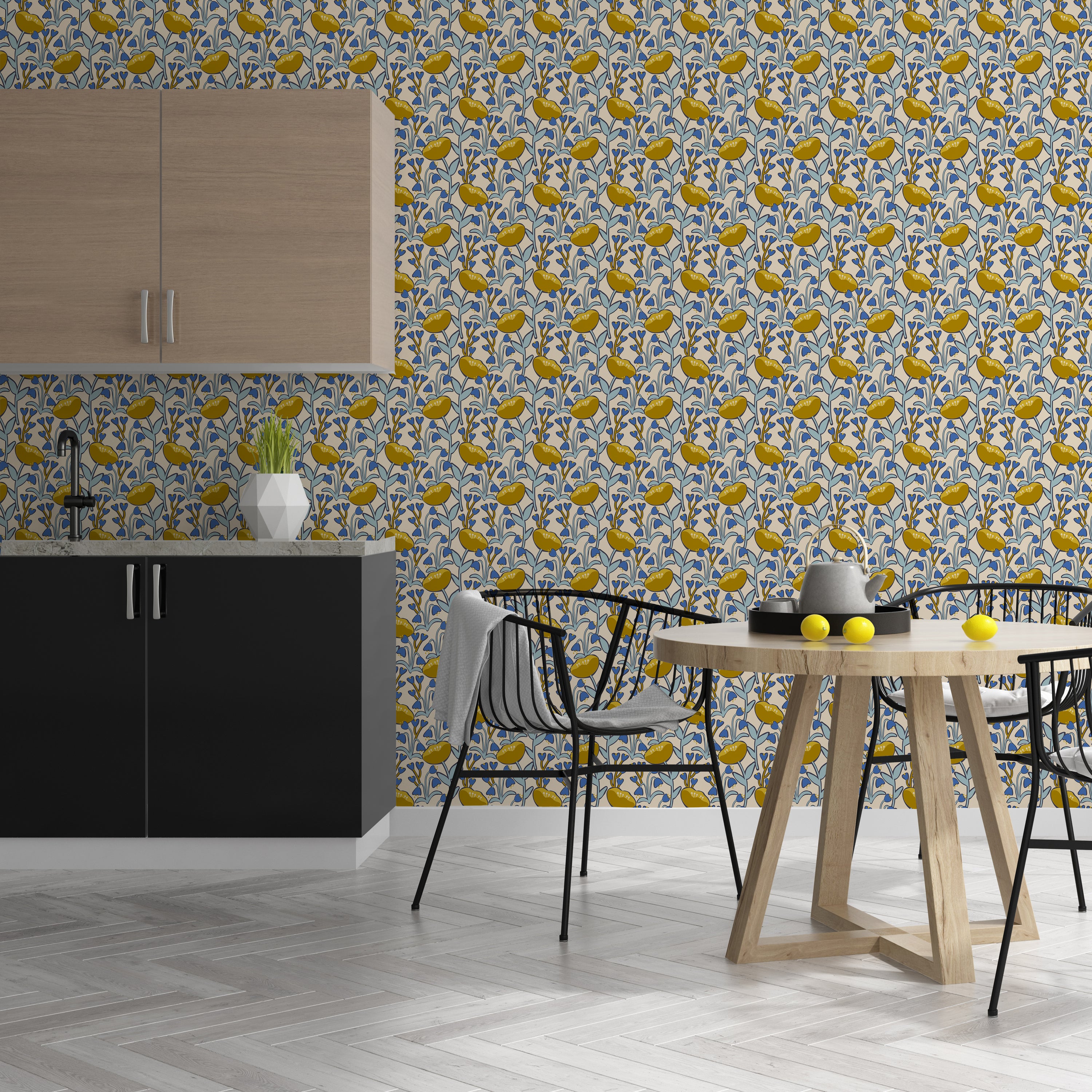 Marigold in Bloom Wallpaper featuring vibrant floral design, perfect for home decor.