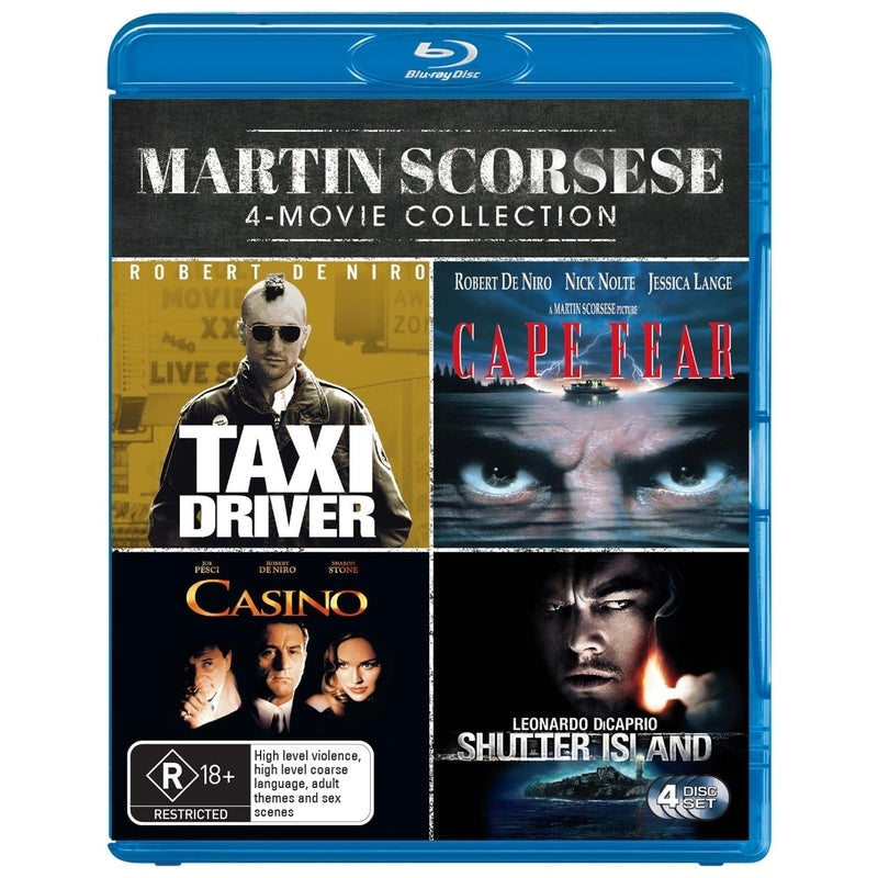 Martin Scorsese 4 Movie Collection Blu-ray box set featuring iconic films.