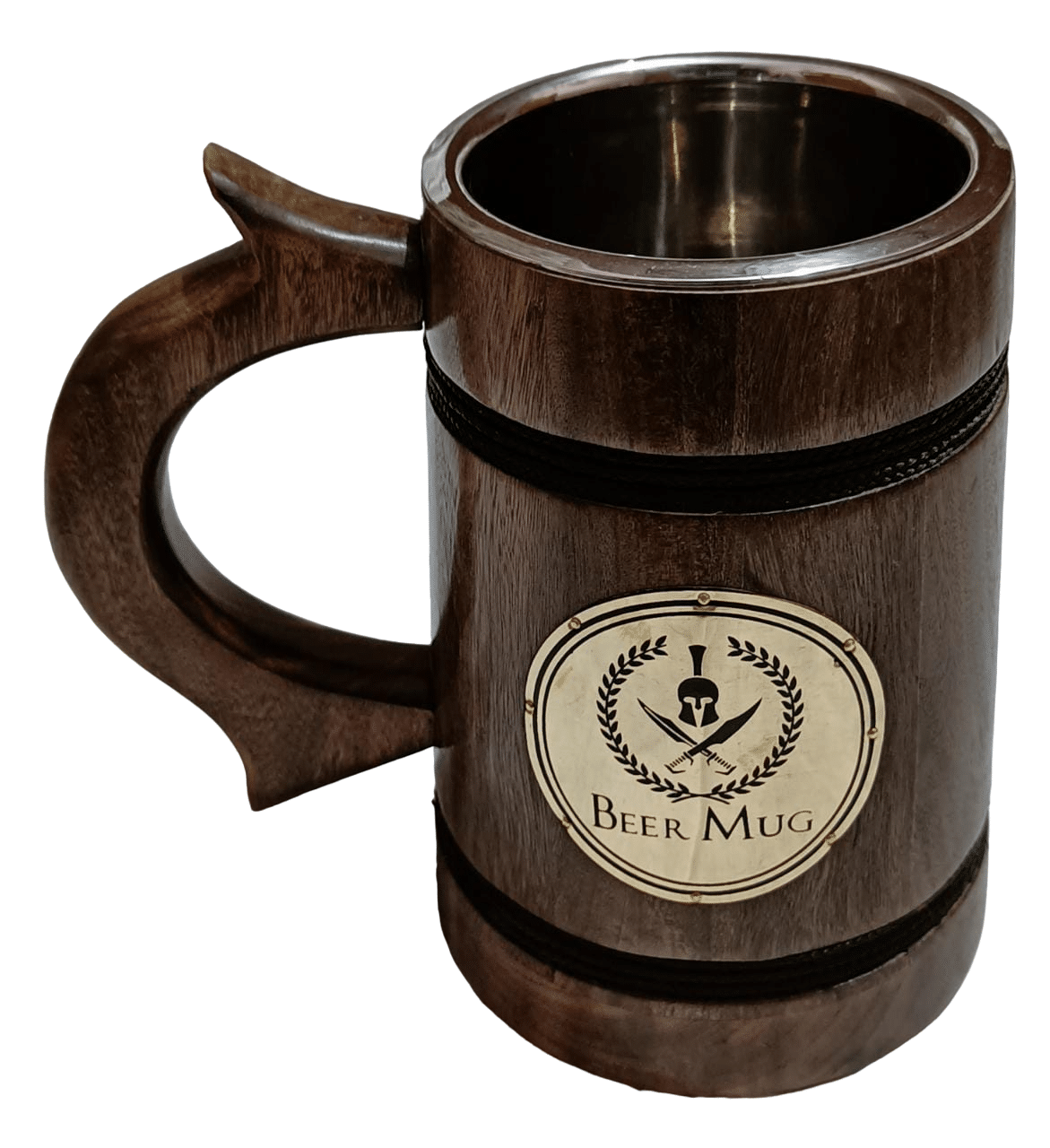 Handcrafted Medieval Beer Mug - Spartan made from natural horn, showcasing varying tones and intricate design.