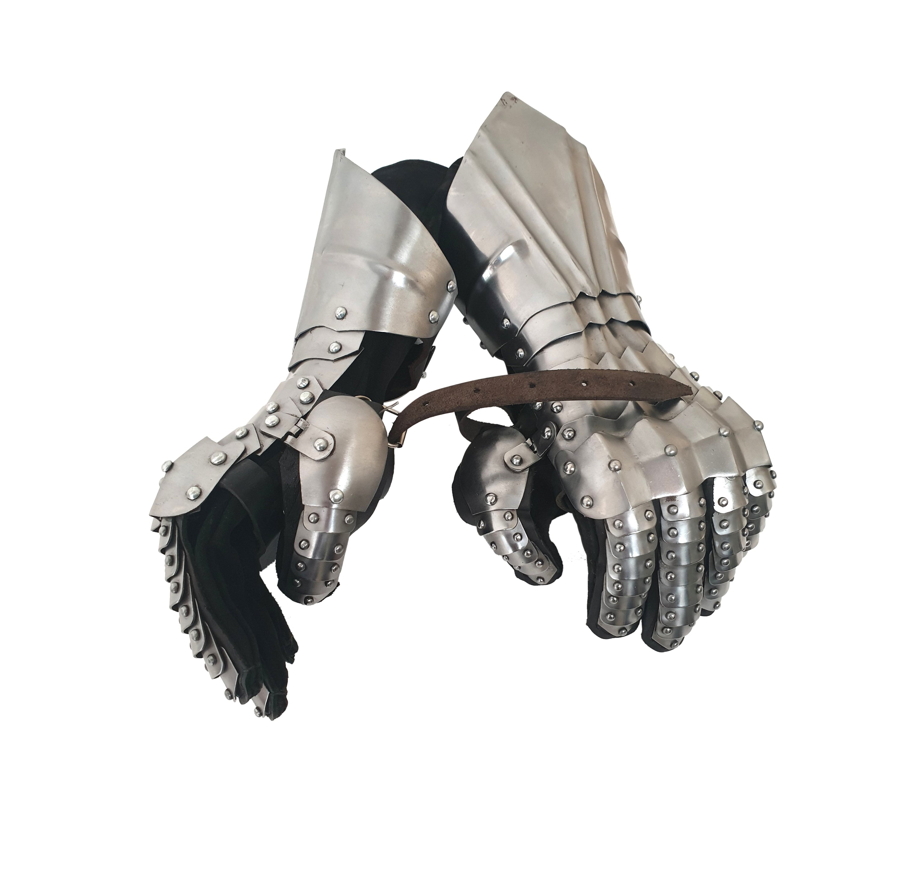 Medieval Gauntlets Gloves Armor in nickel finish, showcasing intricate hand-crafted details and historical design.