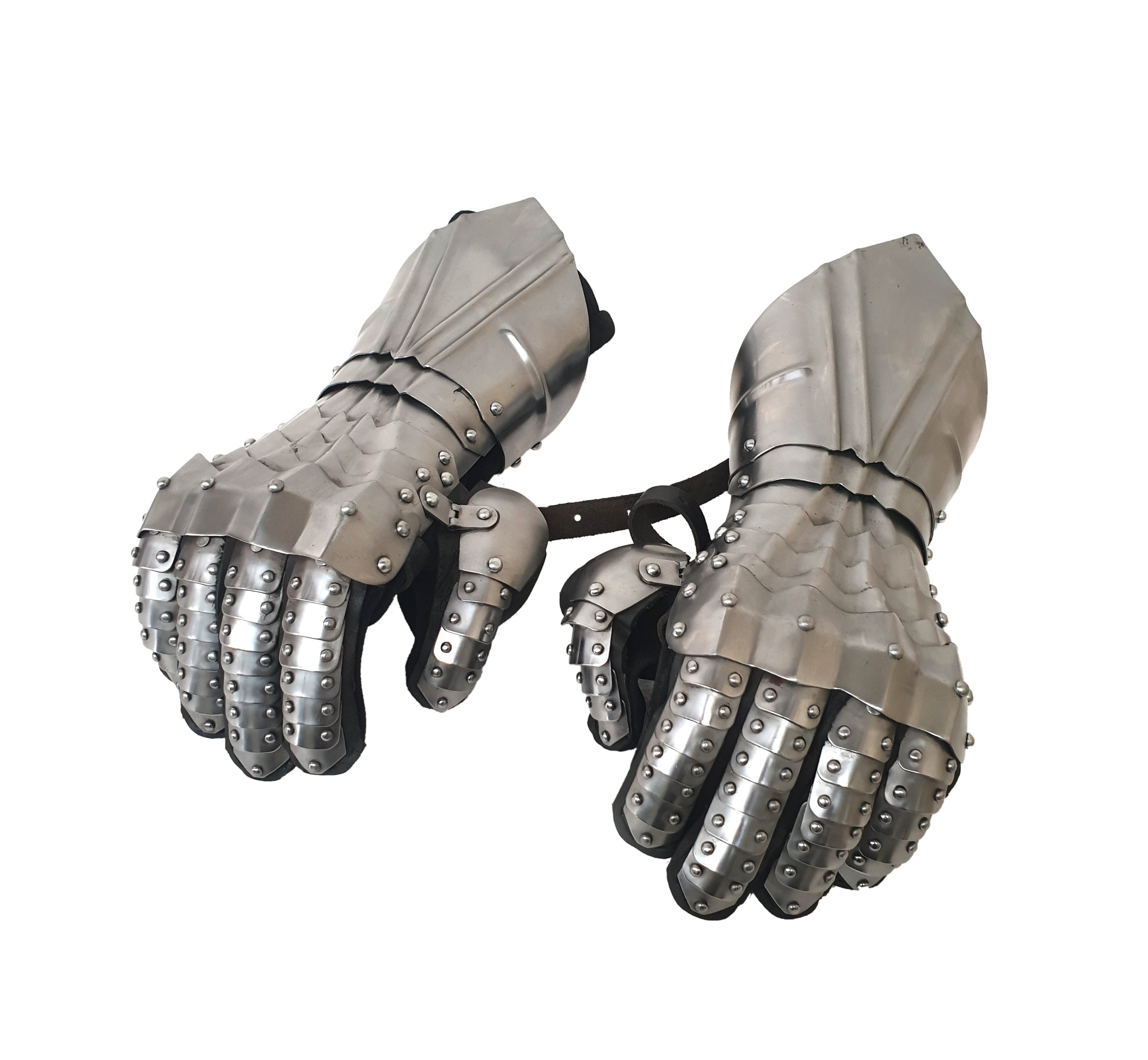 Medieval Gauntlets Gloves Armor in nickel finish, showcasing intricate hand-crafted details and historical design.