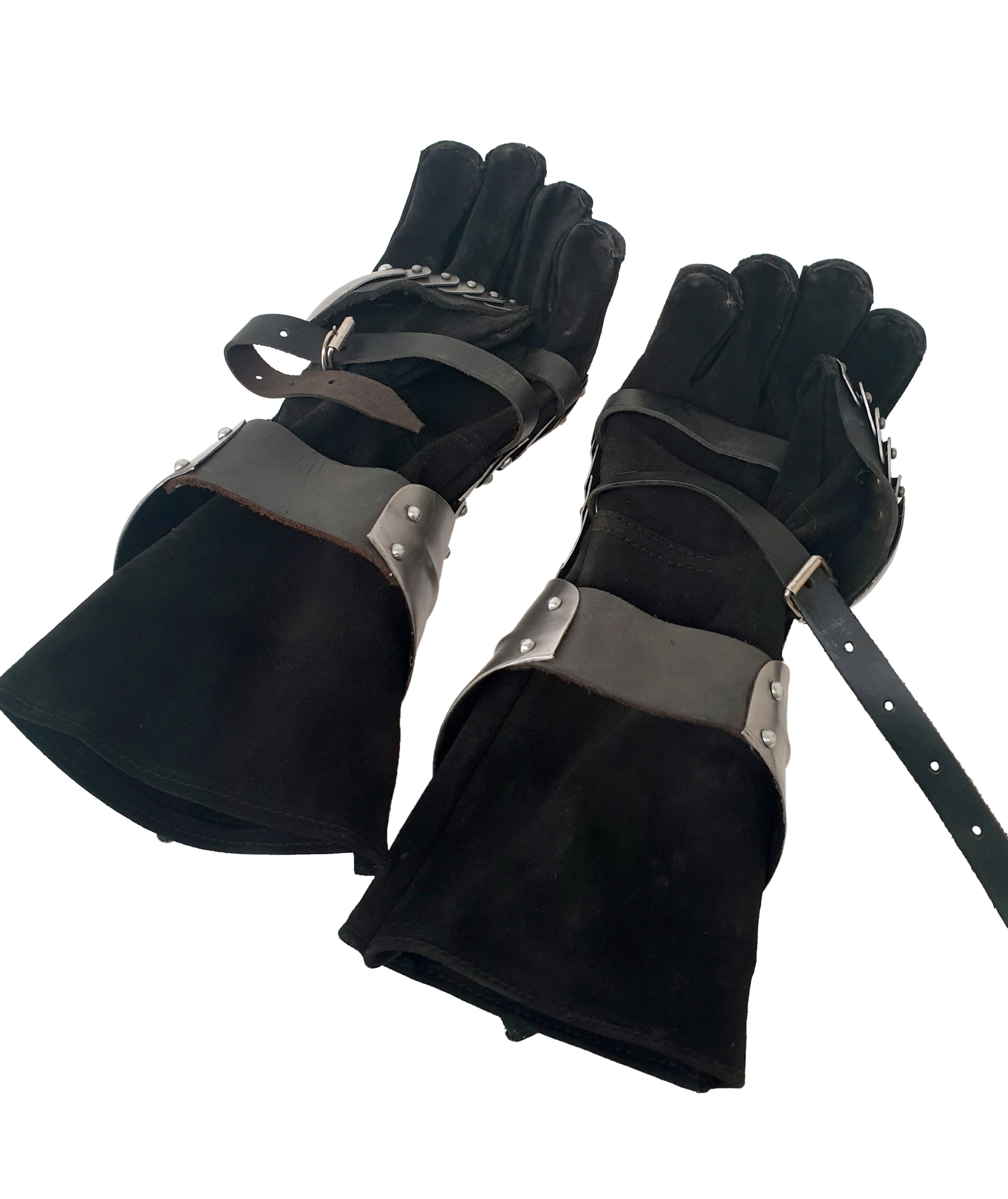 Medieval Gauntlets Gloves Armor in nickel finish, showcasing intricate hand-crafted details and historical design.