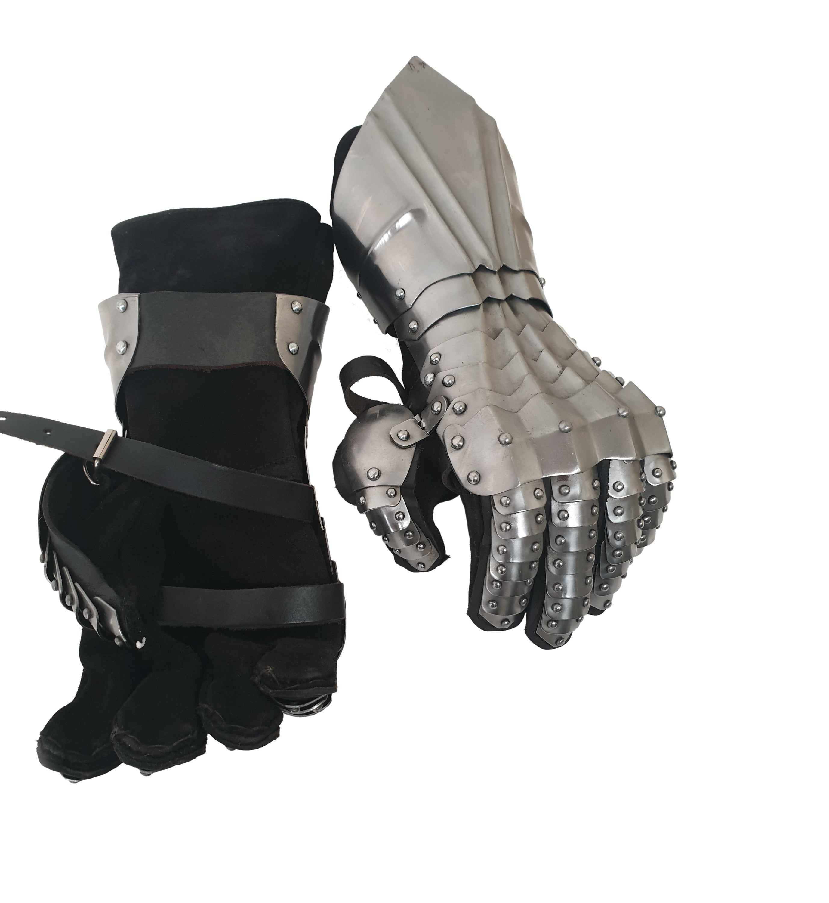 Medieval Gauntlets Gloves Armor in nickel finish, showcasing intricate hand-crafted details and historical design.