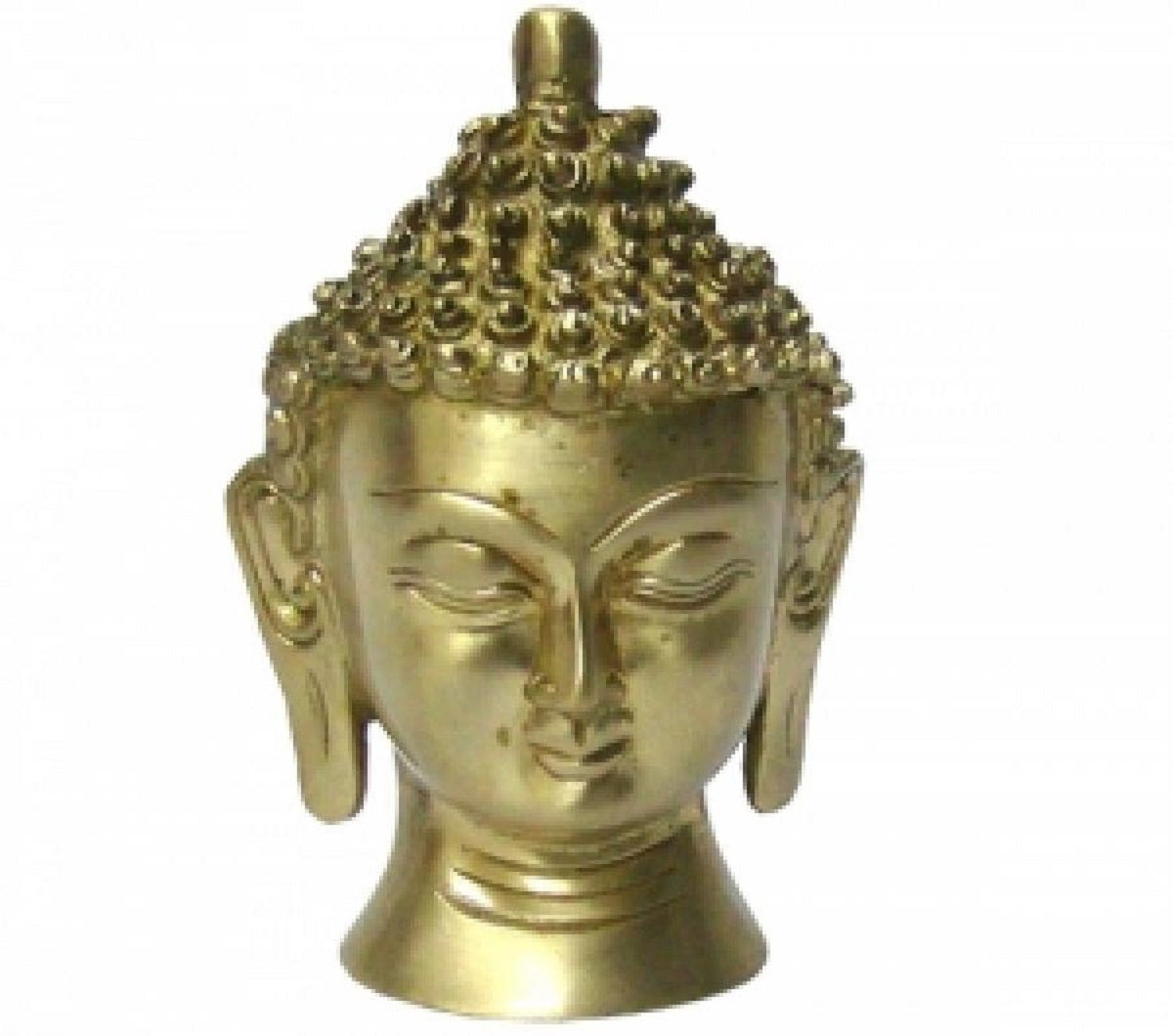 5-inch Solid Brass Meditating Buddha Head statue with intricate details, showcasing extended earlobes and a serene expression.