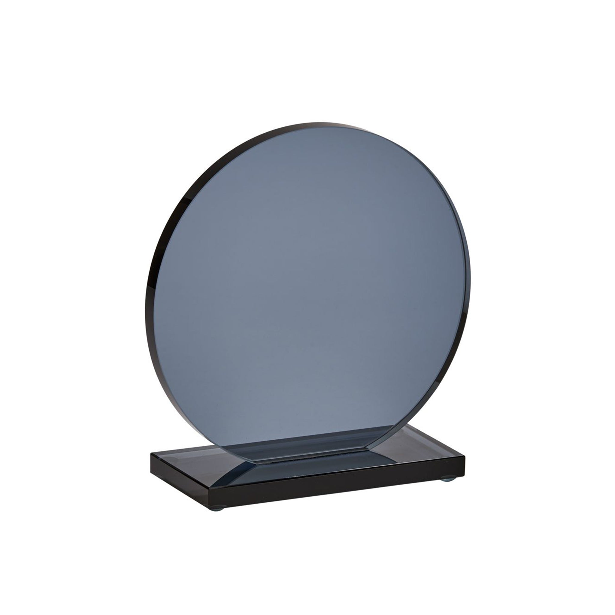 Medium Smoked Orb Trophy, 6 inches high with a round glass orb and a glass base, perfect for awards and engraving.