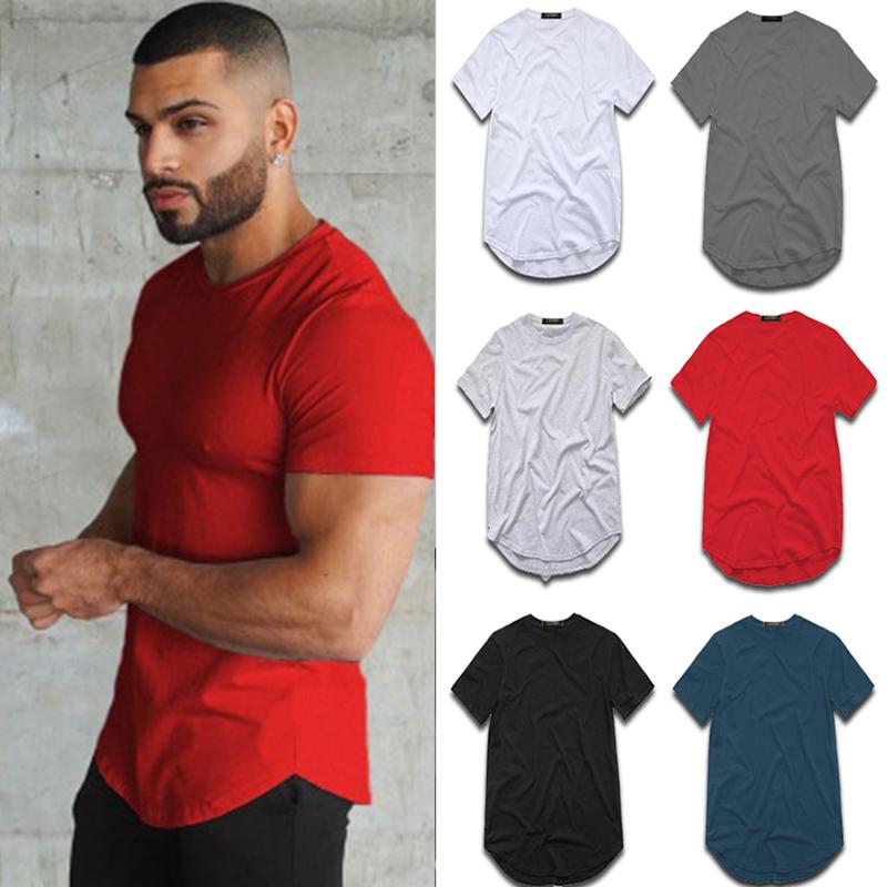 Men and Women's curved long line hip hop t-shirt in a casual style, showcasing a loose fit and breathable polyester material.