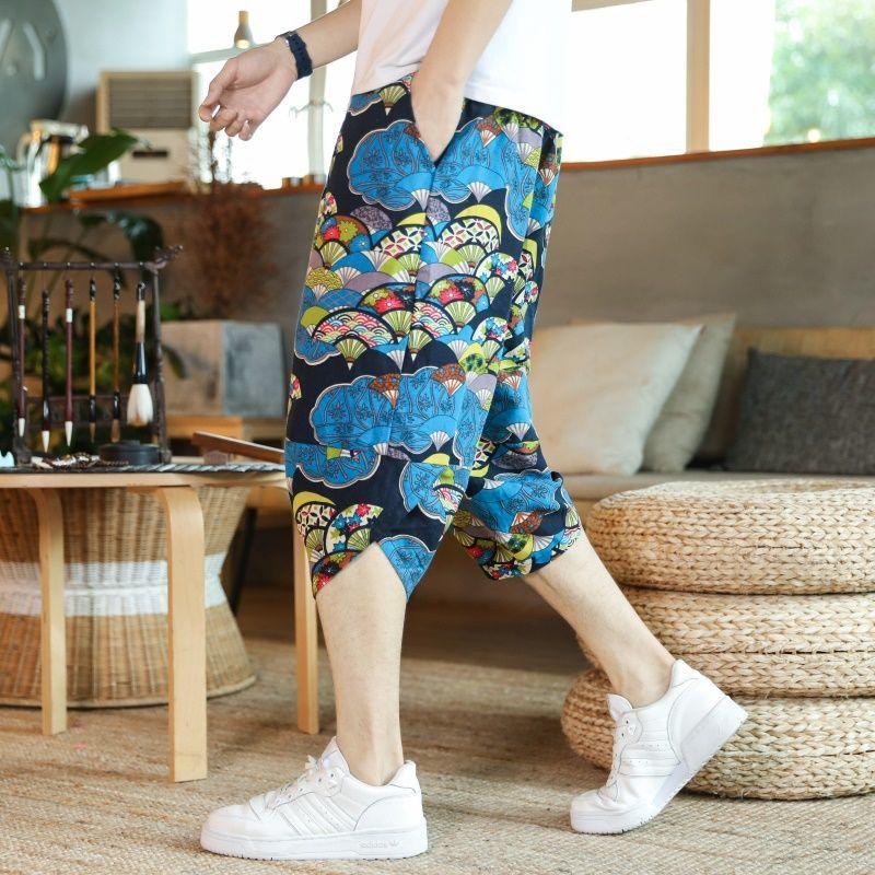 Men's Big Front Harem Pants in various colors, featuring an elastic waist and drawstring design, perfect for casual summer wear.