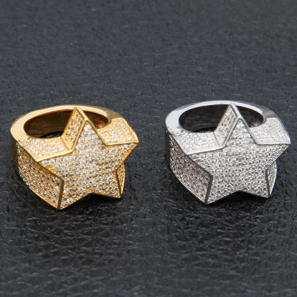 Men's Fashion Copper Gold Color Plated Ring with star shape design and cubic zirconia stones, showcasing high-quality craftsmanship.