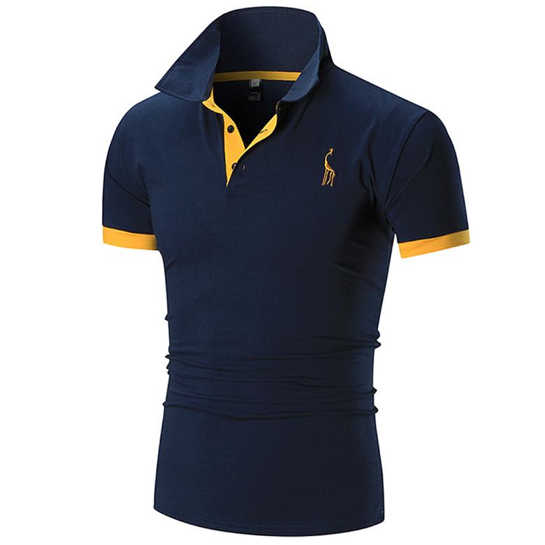 Men's Polo Shirt in solid color, featuring short sleeves and a stylish stand collar, perfect for casual wear.