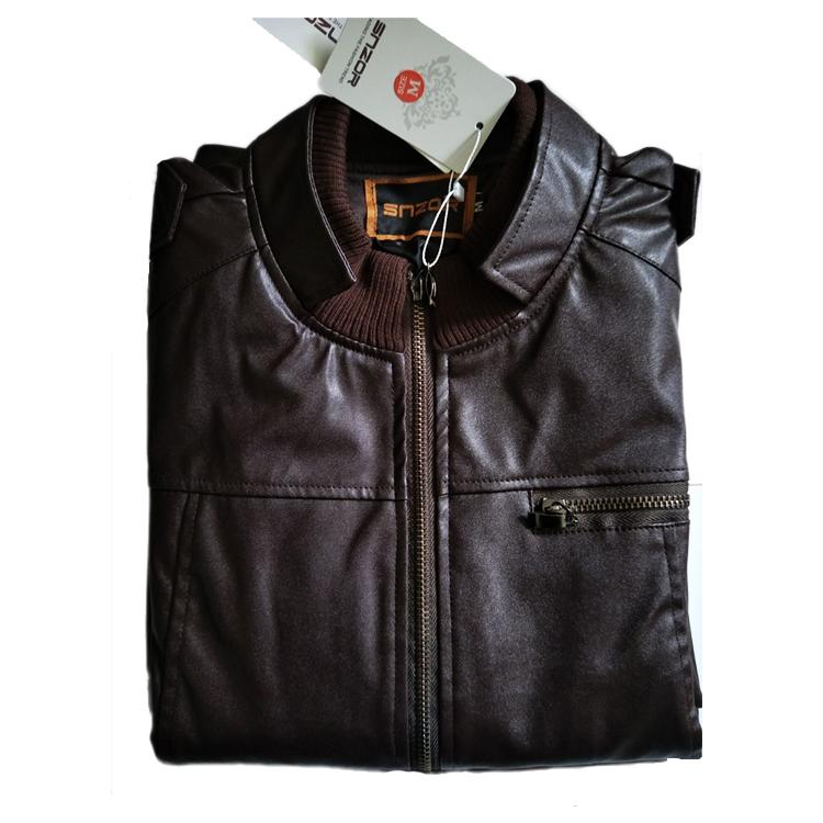 Men's PU Leather Jacket in black with a mandarin collar and zipper closure, perfect for business and casual wear.