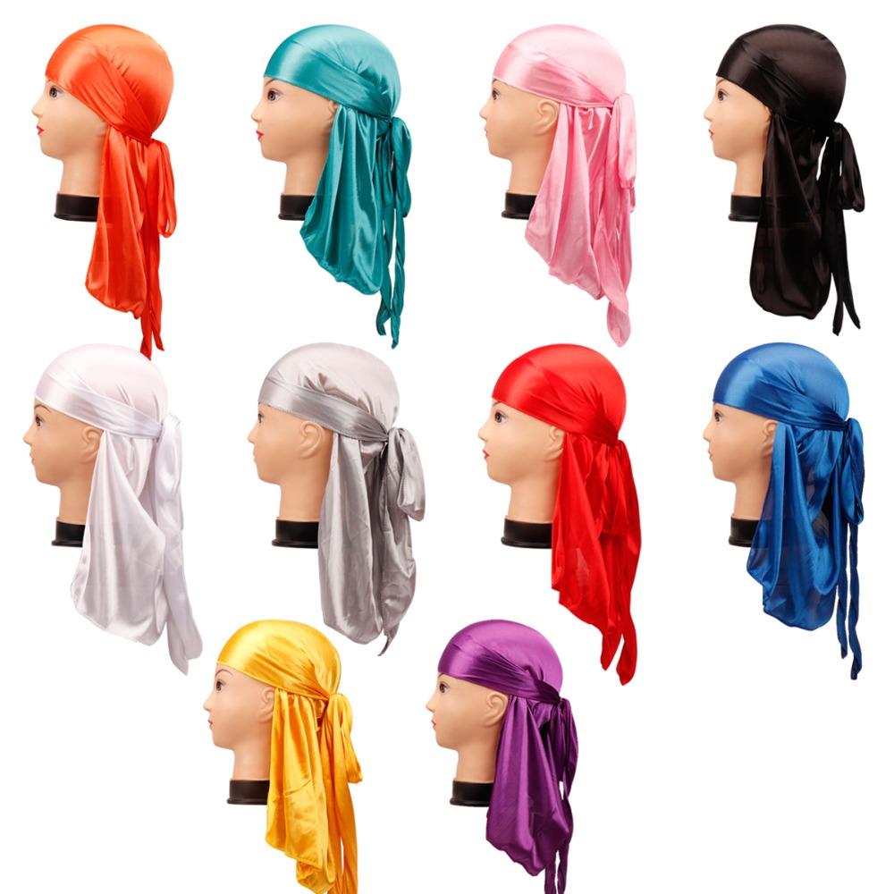 Men's Silky Durags in various colors including pink, black, and grey, showcasing their stylish design and soft texture.