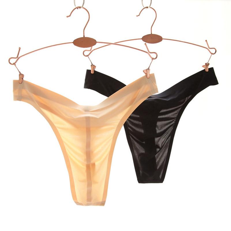 Men's Thongs made from smooth ice silk, showcasing a seamless design and available in various colors.