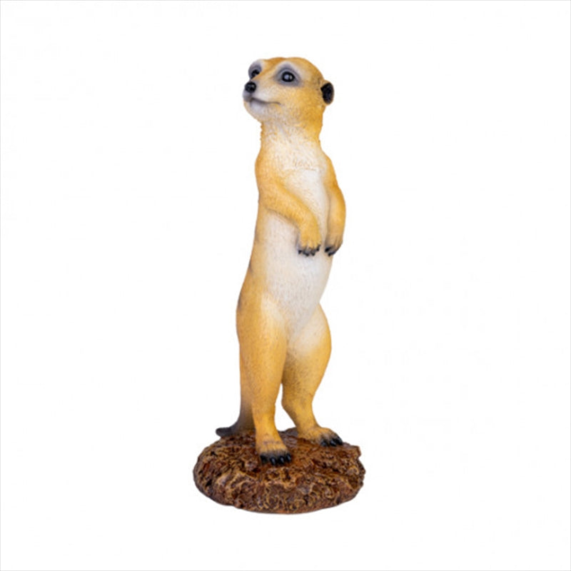 Adorable meerkat figurine standing on hind legs with realistic fur texture and details.