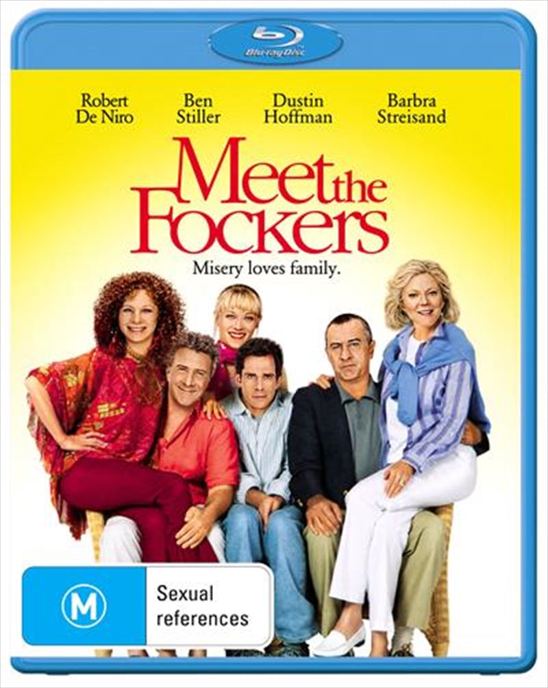 Meet The Fockers Blu-ray cover featuring Ben Stiller and Robert De Niro in a comedic family setting.