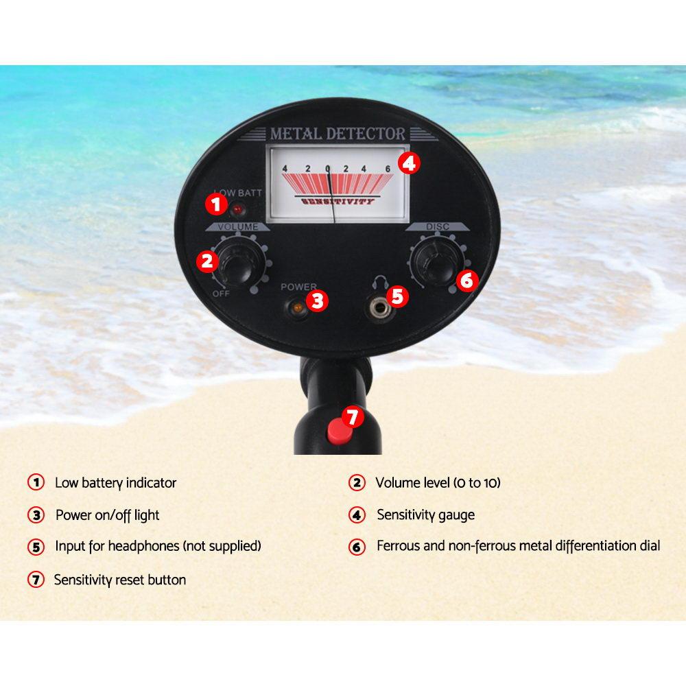 A Metal Detector Pinpointer with a waterproof search coil and adjustable shaft, ideal for treasure hunting in various environments.