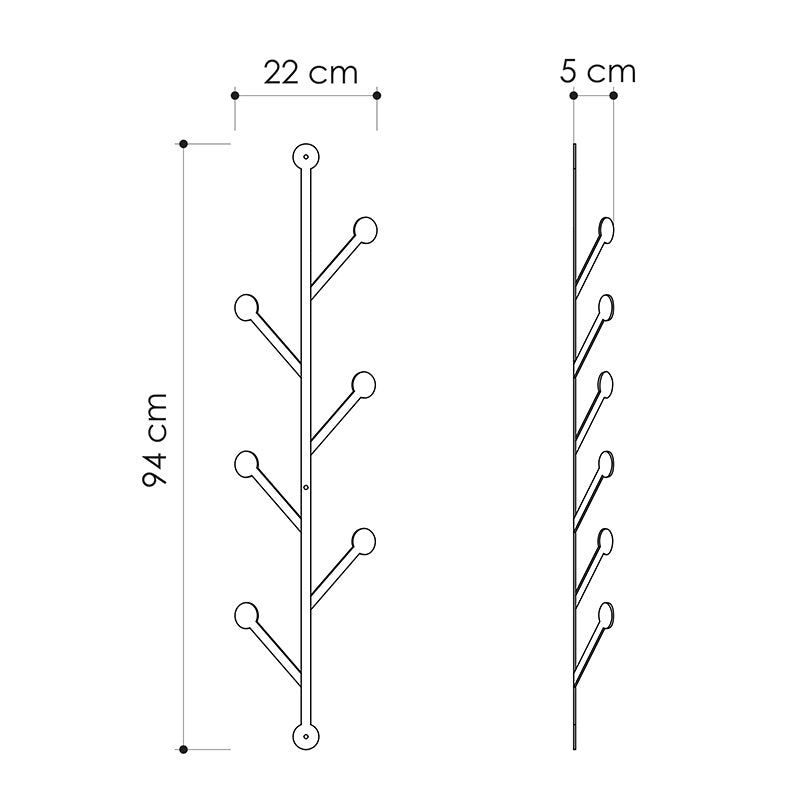 HEAT Black Metal Hanger with six hooks, sleek design, dimensions 22x5x94 cm, ideal for home and business use.