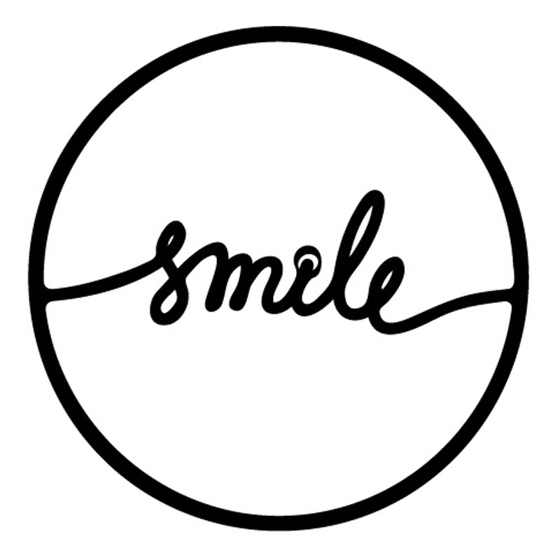 Black metal wall art featuring the word SMILE, measuring 45x2x45cm, perfect for home or business decor.