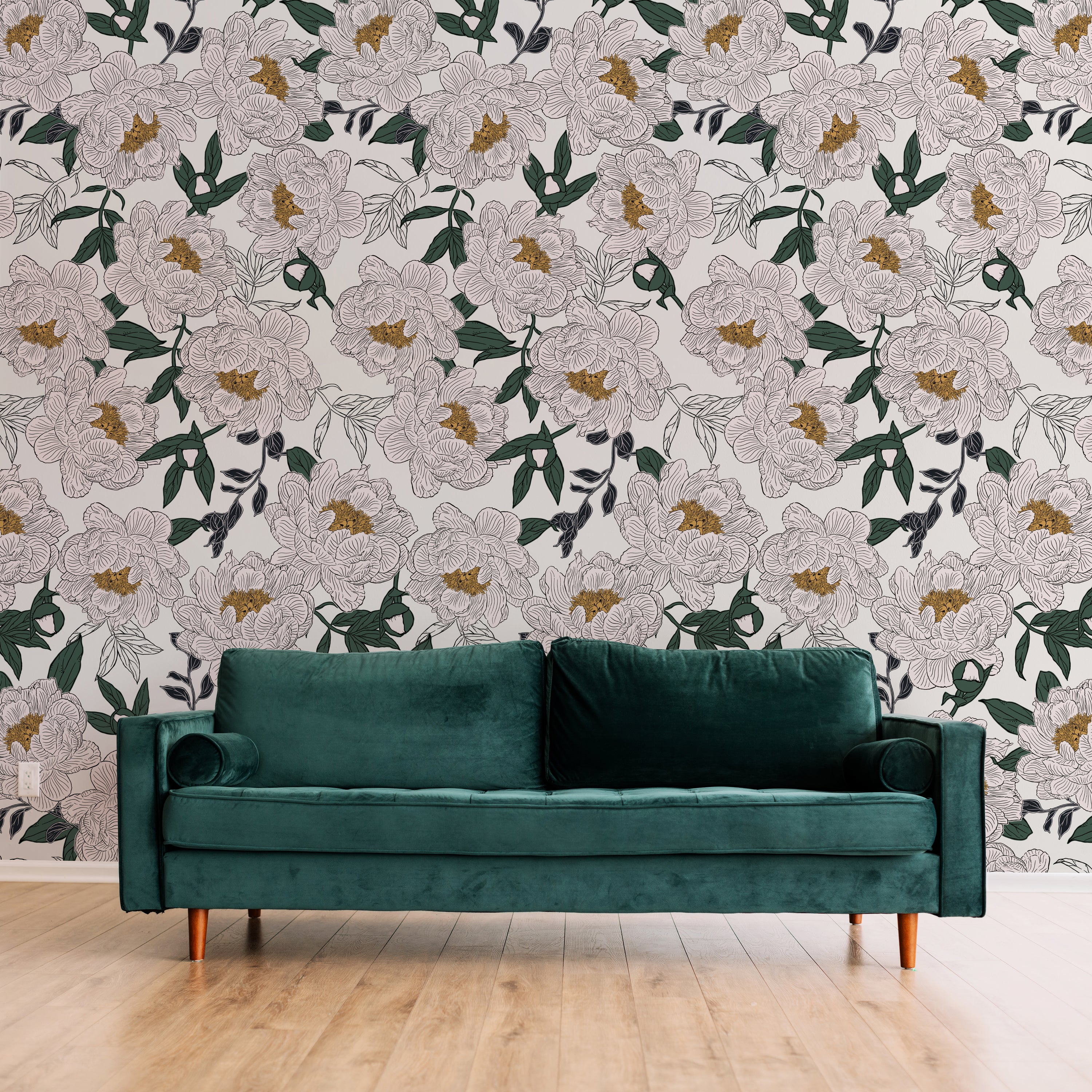 Midday Peonies Wallpaper featuring vibrant floral patterns in a modern design, perfect for home decor.