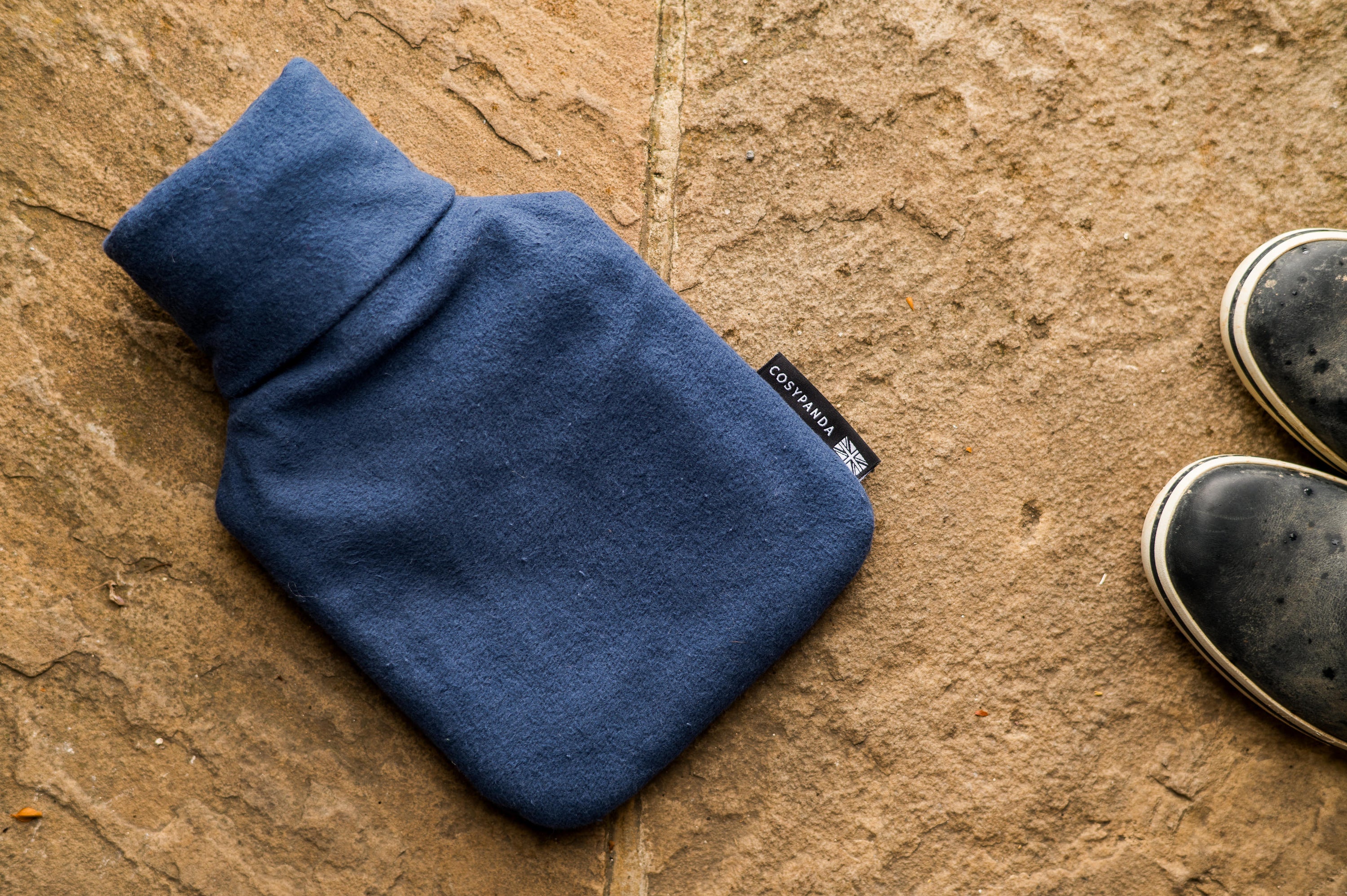 Midnight Blue Cotton 1L Hot Water Bottle with organic cotton cover and natural rubber bottle, perfect for warmth and comfort.