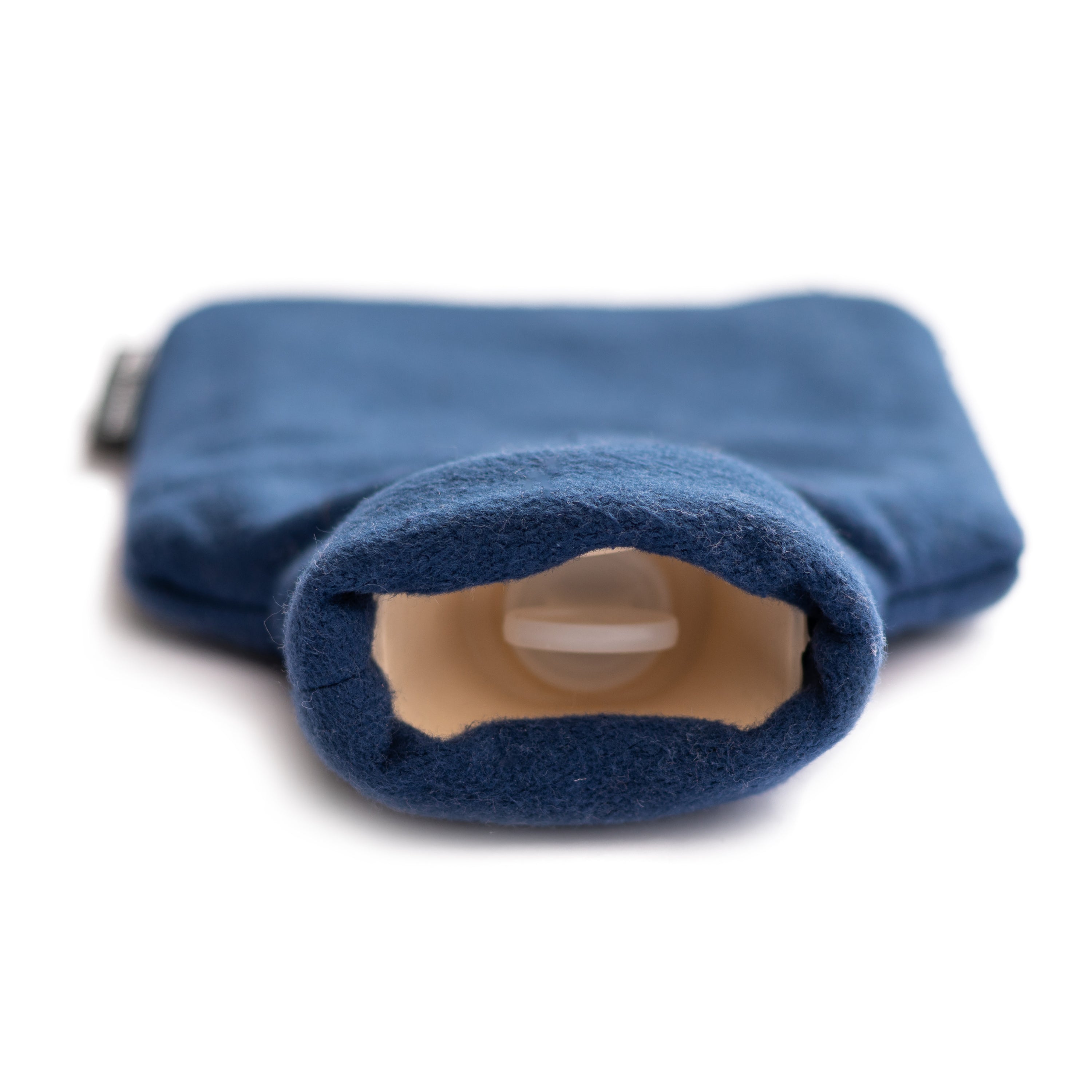 Midnight Blue Cotton 1L Hot Water Bottle with organic cotton cover and natural rubber bottle, perfect for warmth and comfort.