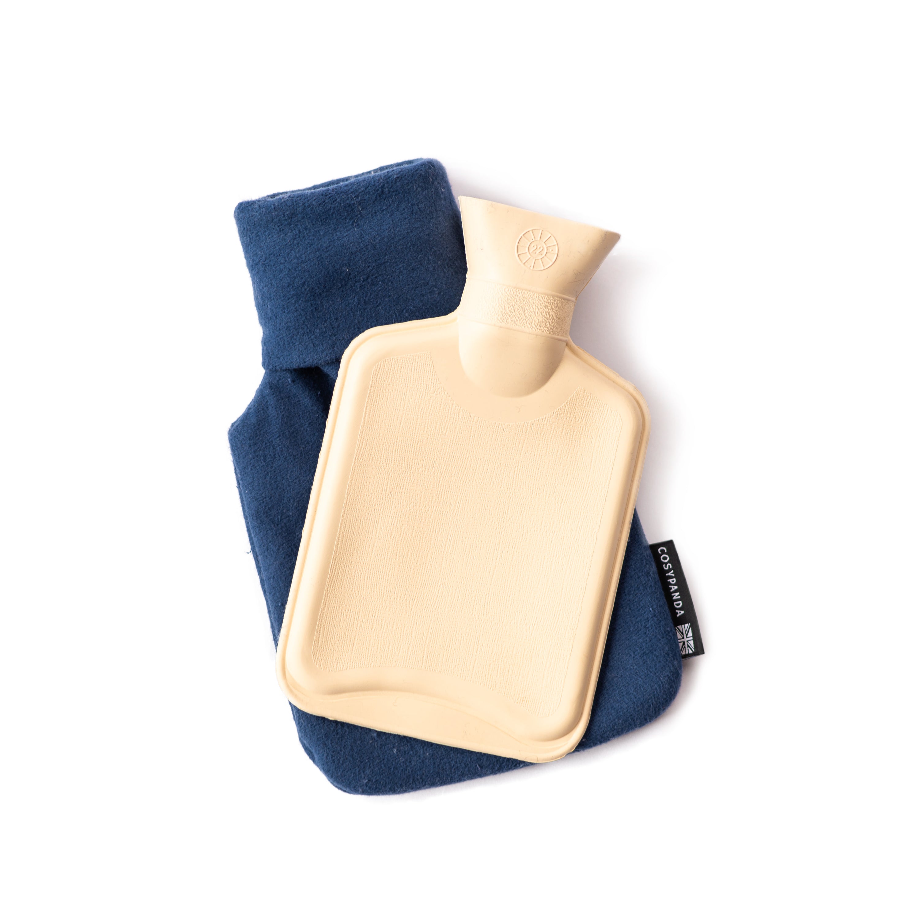 Midnight Blue Cotton 1L Hot Water Bottle with organic cotton cover and natural rubber bottle, perfect for warmth and comfort.