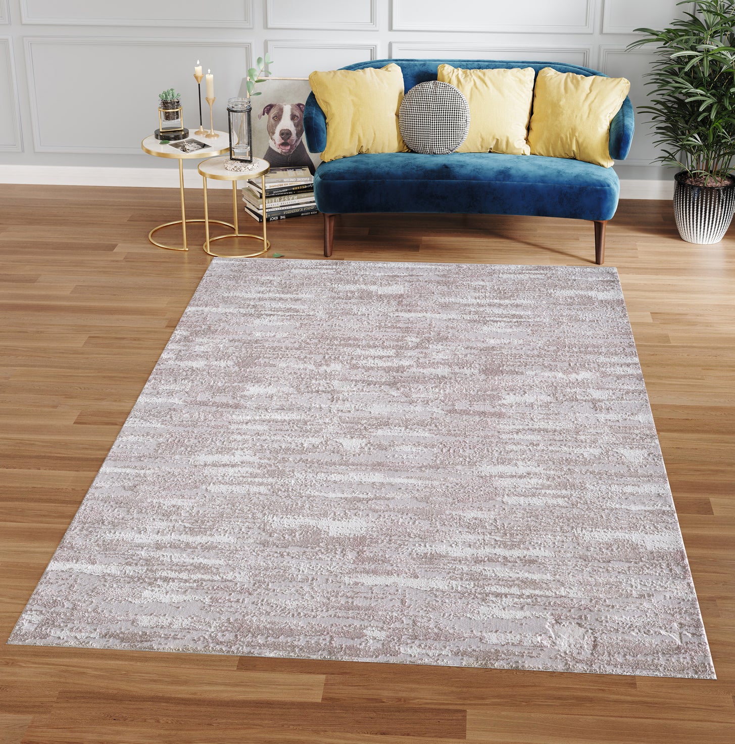 Milano Washable Champagne Bliss Woven Area Rug featuring an elegant champagne color and abstract stonework pattern, perfect for home decor.