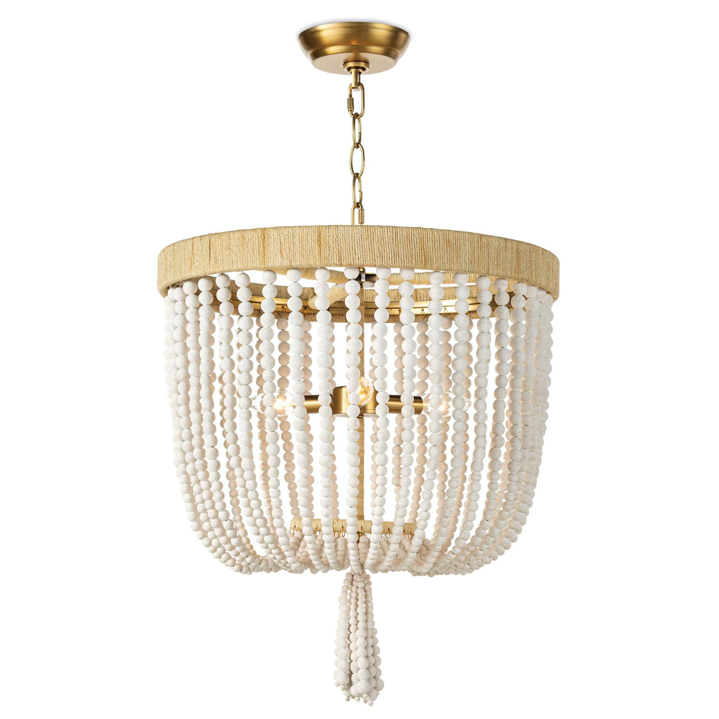 Milos Chandelier featuring a rattan-wrapped frame and white finish, perfect for coastal and farmhouse decor.