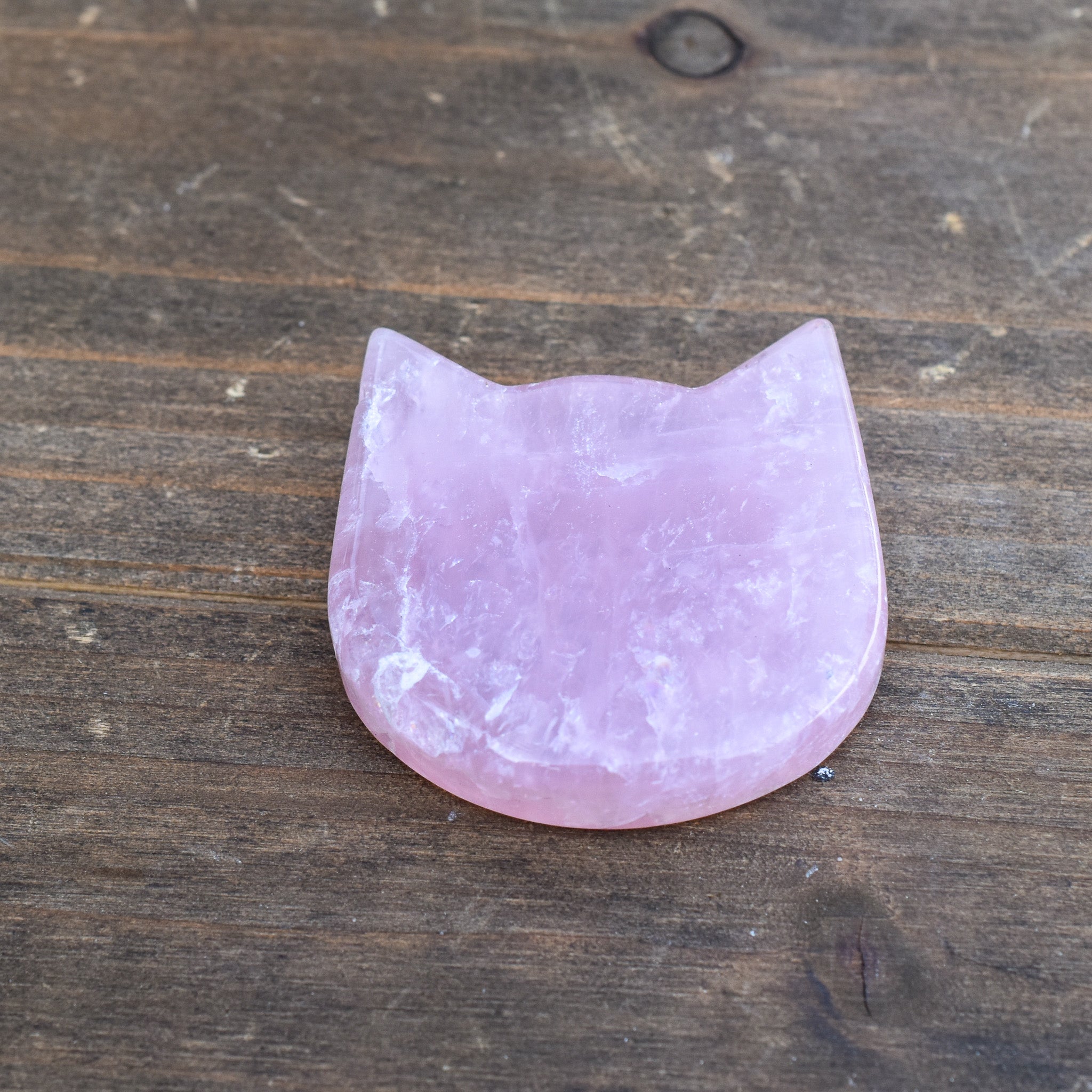 A collection of Mini Crystal Cat Heads made from Rose Quartz, Amethyst, Citrine, and Pink Amethyst, showcasing their unique colors and handcrafted details.