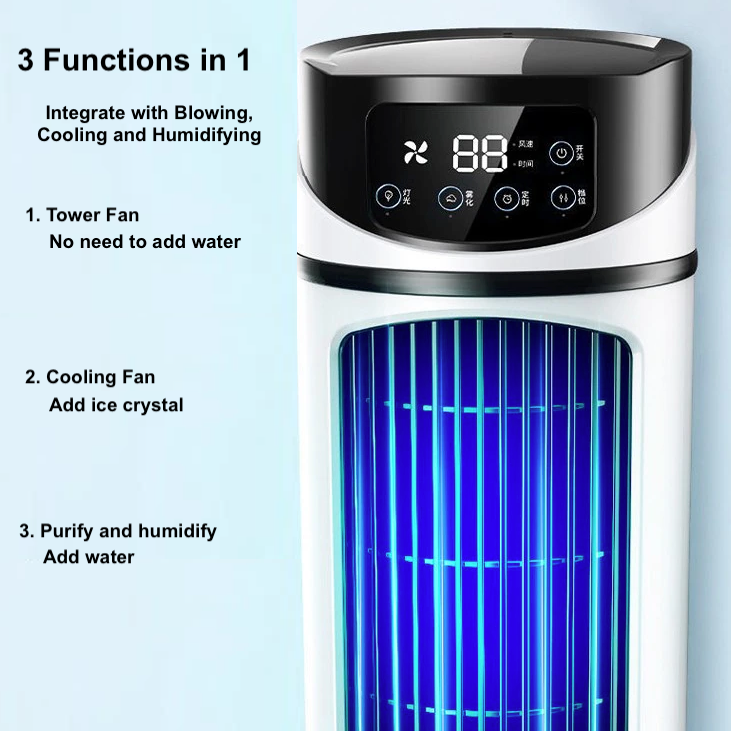 Mini Portable Water Air Cooling Fan in white, showcasing its compact design and water tank feature.