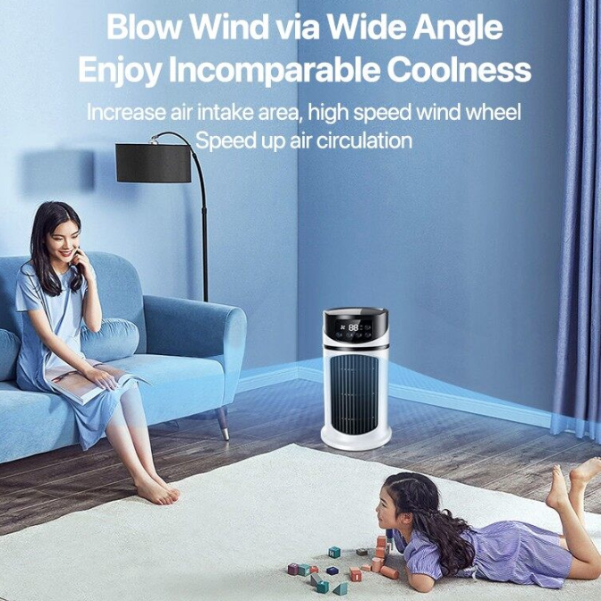 Mini Portable Water Air Cooling Fan in white, showcasing its compact design and water tank feature.