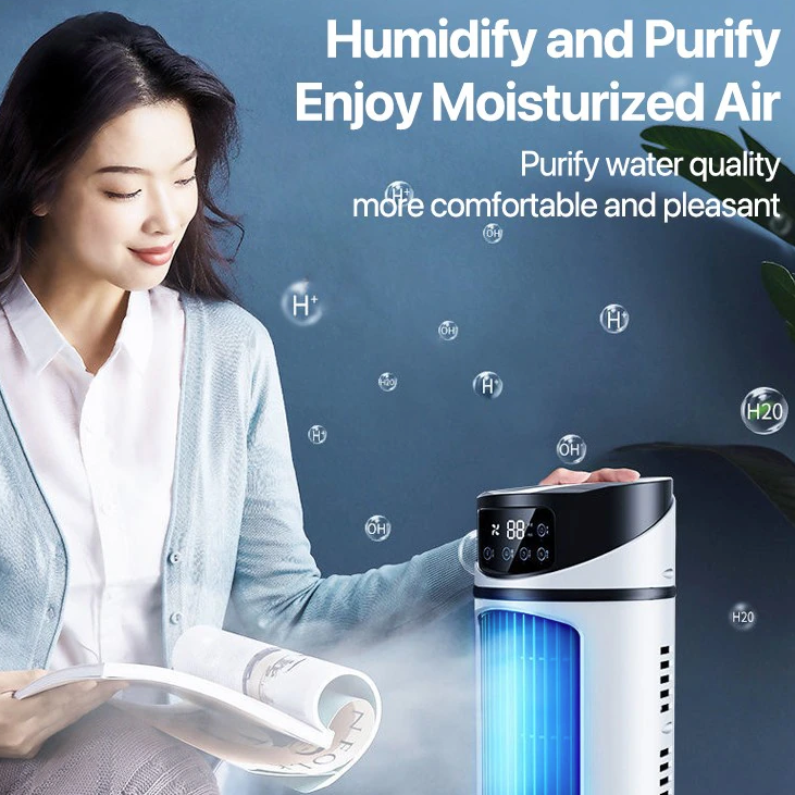 Mini Portable Water Air Cooling Fan in white, showcasing its compact design and water tank feature.