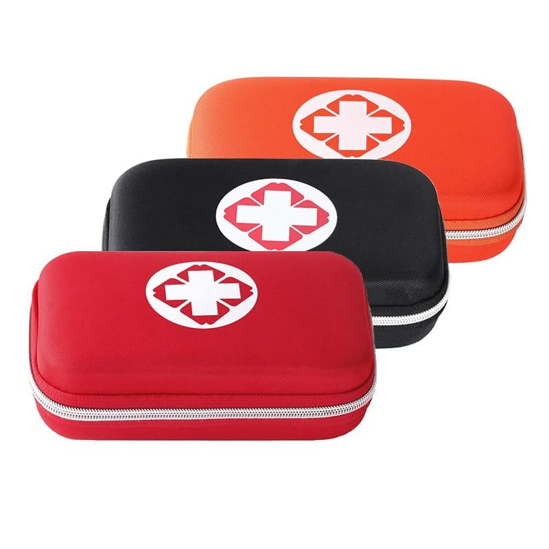 Mini Tactical First Aid Bag in black, red, blue, and orange colors, showcasing its durable polyester material and spacious design.